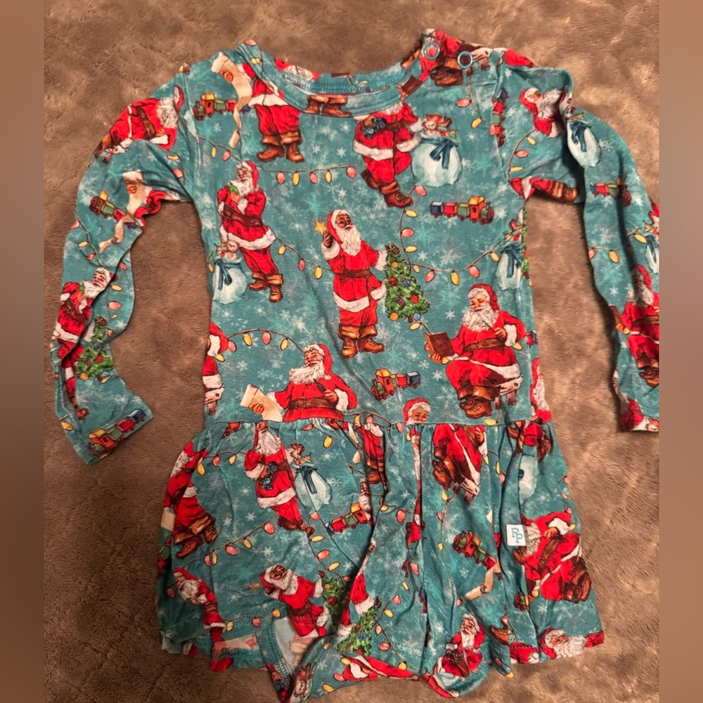 Posh Peanut Santa Print Dress 6-9 months with bow